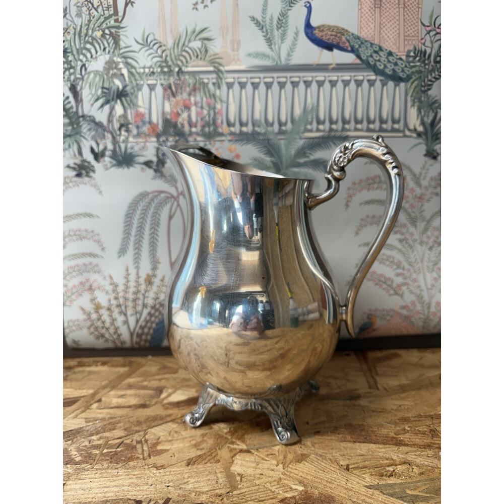 1883 FB ROGERS SILVER CO Footed Ornate Water PITCHER Tea Wine w Ice Guard / Lip